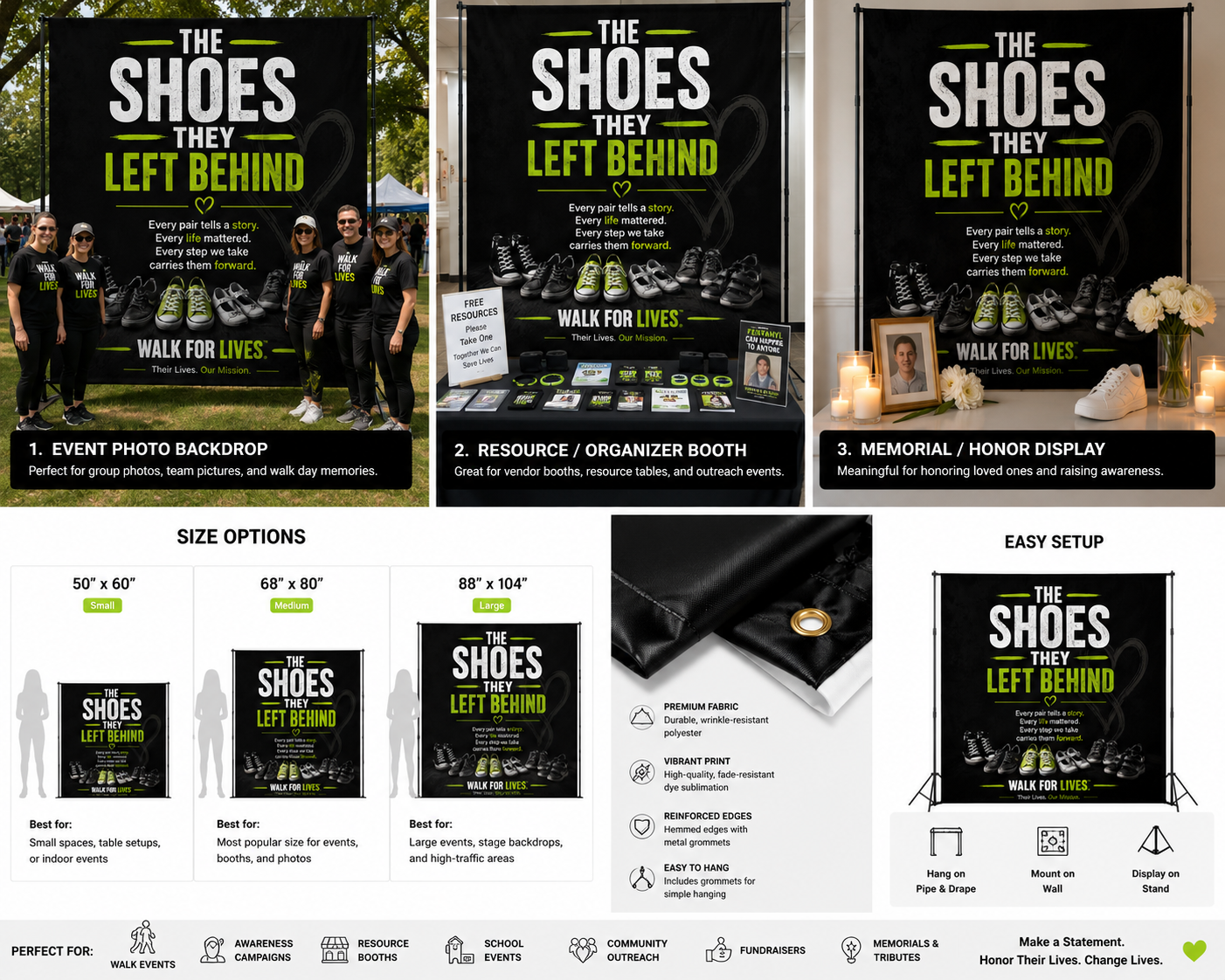 Walk For Lives Memorial Photo Backdrop — The Shoes They Left Behind™